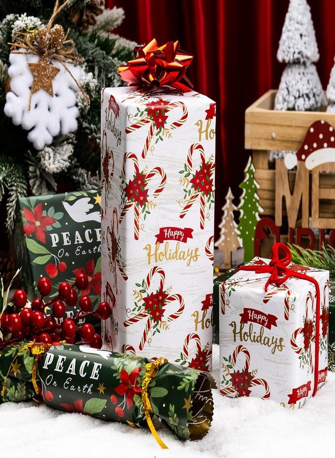 MAYPLUSS Green Christmas Wrapping Paper - 17In x 120In Per Roll - Elegant Gold Red Poinsettia, Vintage Snowflake, Peaceful Dove & Olive Branch in Flight Winter Gift Wrap for Christmas, Holiday, Party - Image 5
